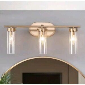 Antique Gold Modern 3-Light Bathroom Vanity Light 21.5 in. Modern Glass Cylinder